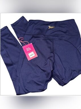 Juicy Couture Sport Leggings S Small Navy Blue High Waist Yoga Pants NWT Pockets